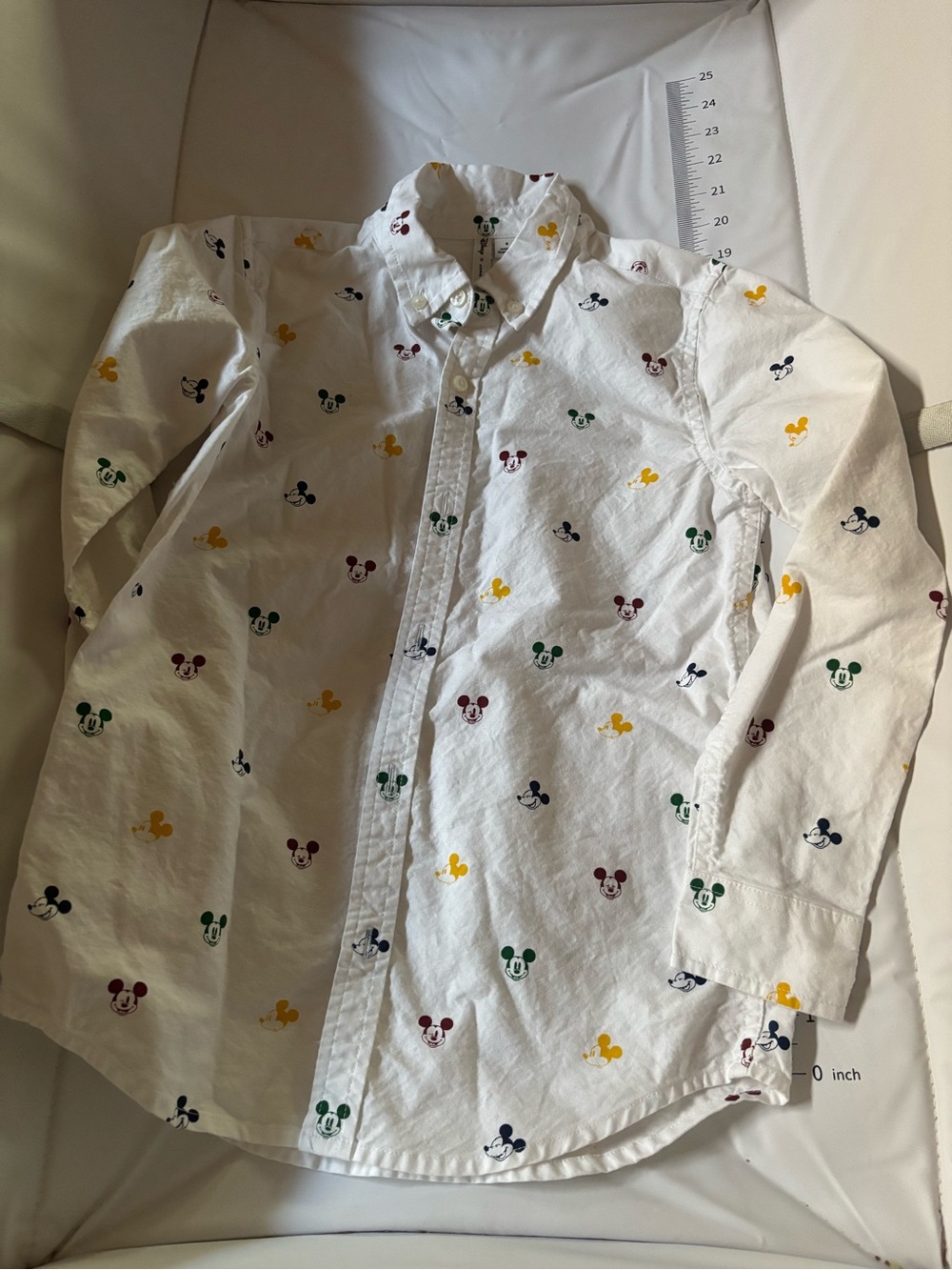Disney White Button-Down Shirt with Multicolor Mickey Head Print